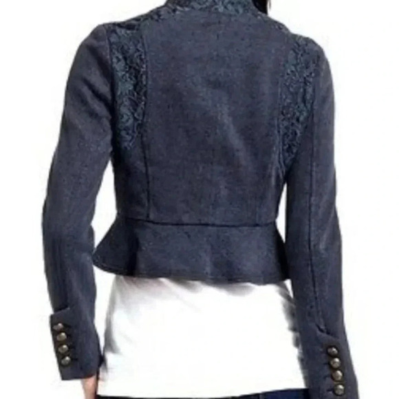 We The Free Blue Double Breasted Victorian Lace Cropped Jacket - Picture 2 of 10